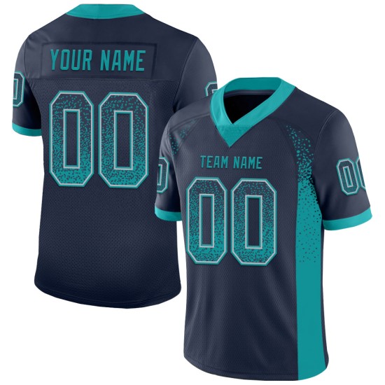 Custom Navy Teal-Gray Mesh Drift Fashion Football Jersey Custom Navy Teal-Gray Mesh Drift Fashion Football Jersey