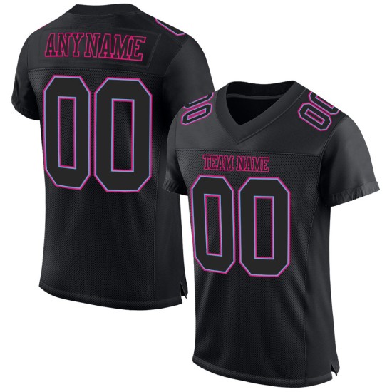 Custom Black Black Powder Blue-Hot Pink Mesh Authentic Football Jersey Custom Black Black Powder Blue-Hot Pink Mesh Authentic Football Jersey
