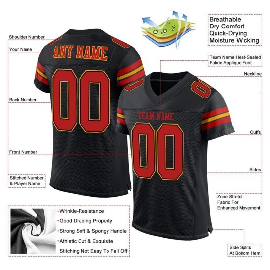 Custom Black Scarlet-Gold Mesh Authentic Football Jersey Custom Black Scarlet-Gold Mesh Authentic Football Jersey