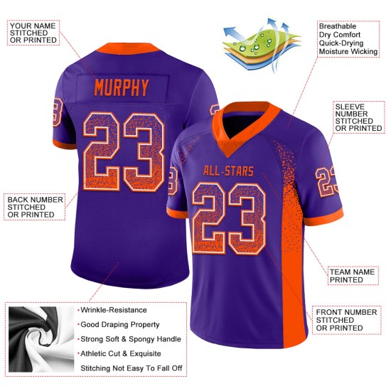 Custom Purple Orange-White Mesh Drift Fashion Football Jersey Custom Purple Orange-White Mesh Drift Fashion Football Jersey