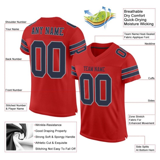 Custom Scarlet Navy-Light Gray Mesh Authentic Football Jersey Custom Scarlet Navy-Light Gray Mesh Authentic Football Jersey